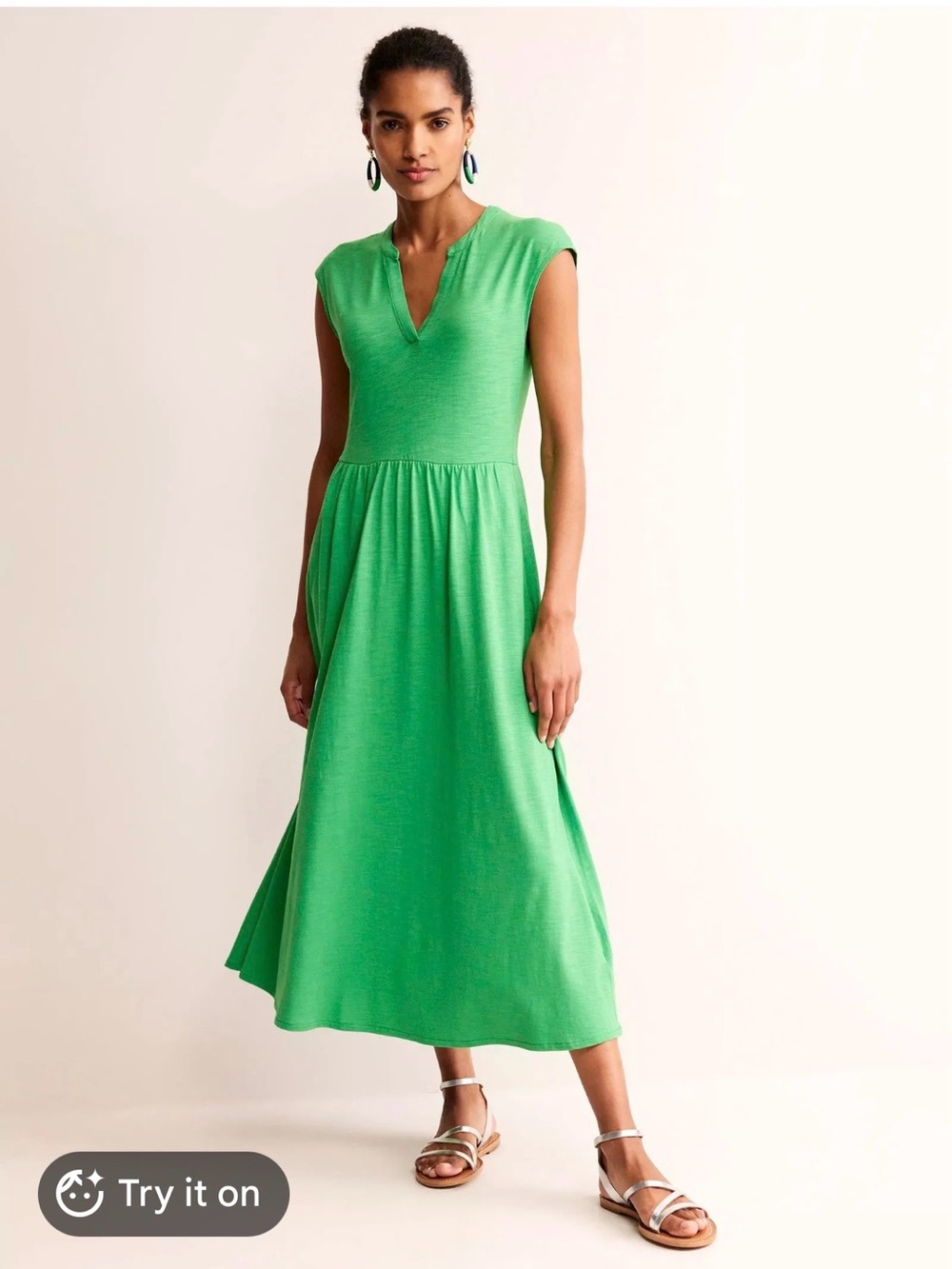 Boden Green Cap-Sleeve Maxi Dress